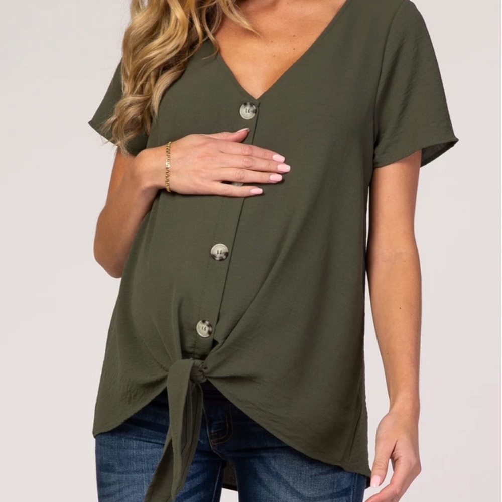 Pink Blush Maternity Front-Tie Blouse